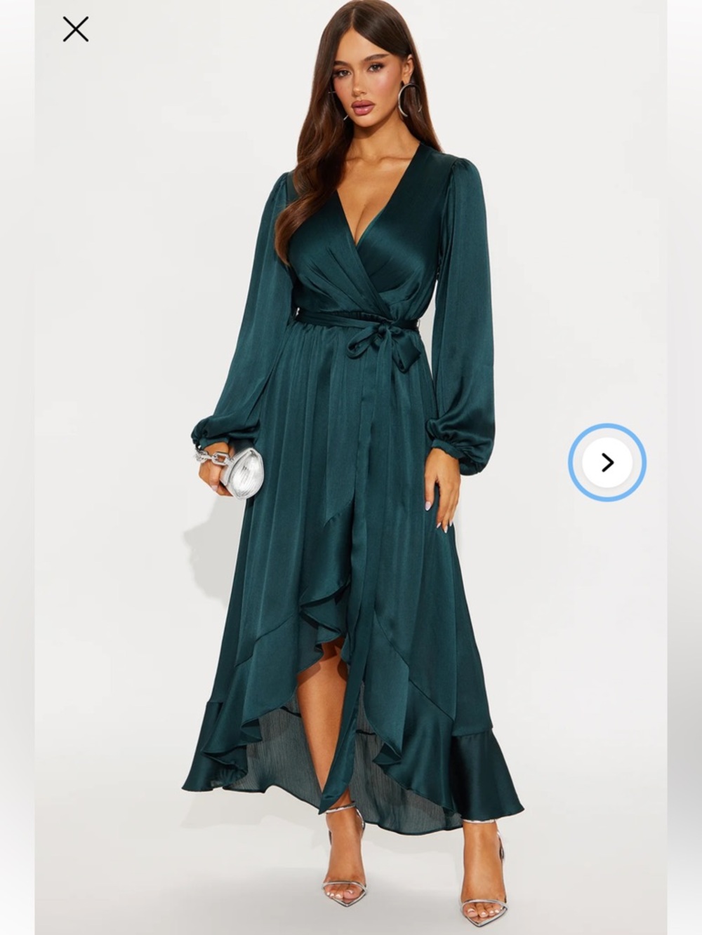 Emerald Green Satin Maxi Dress - Picture 2 of 6